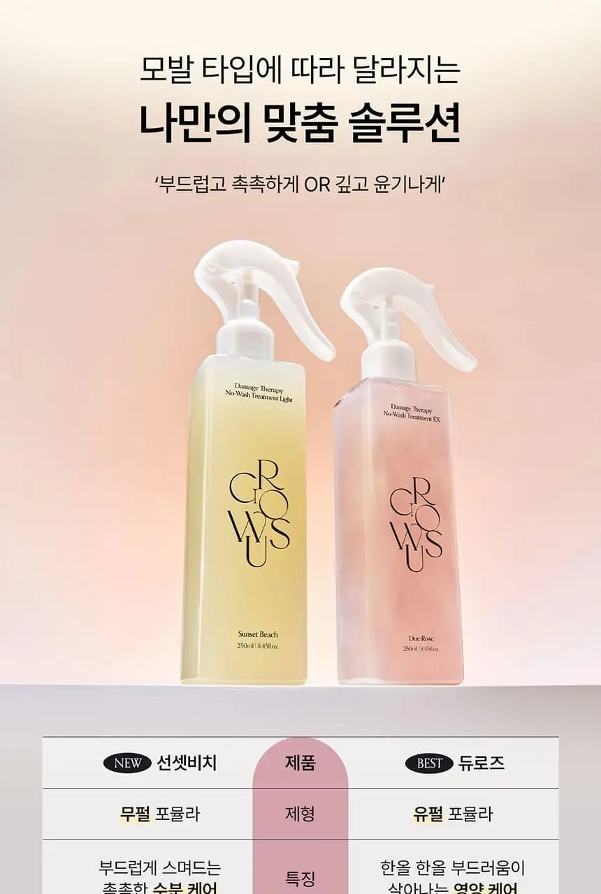 [접착 헤어팩 증정] 그로우어스 데미지 노워시 트리트먼트 EX 250ml 기획 2종 택1 상세페이지 8